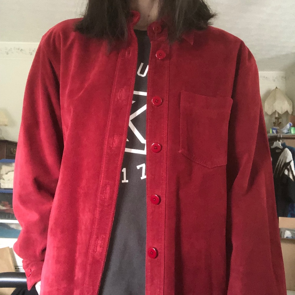 Red Leather Shirt-Jacket